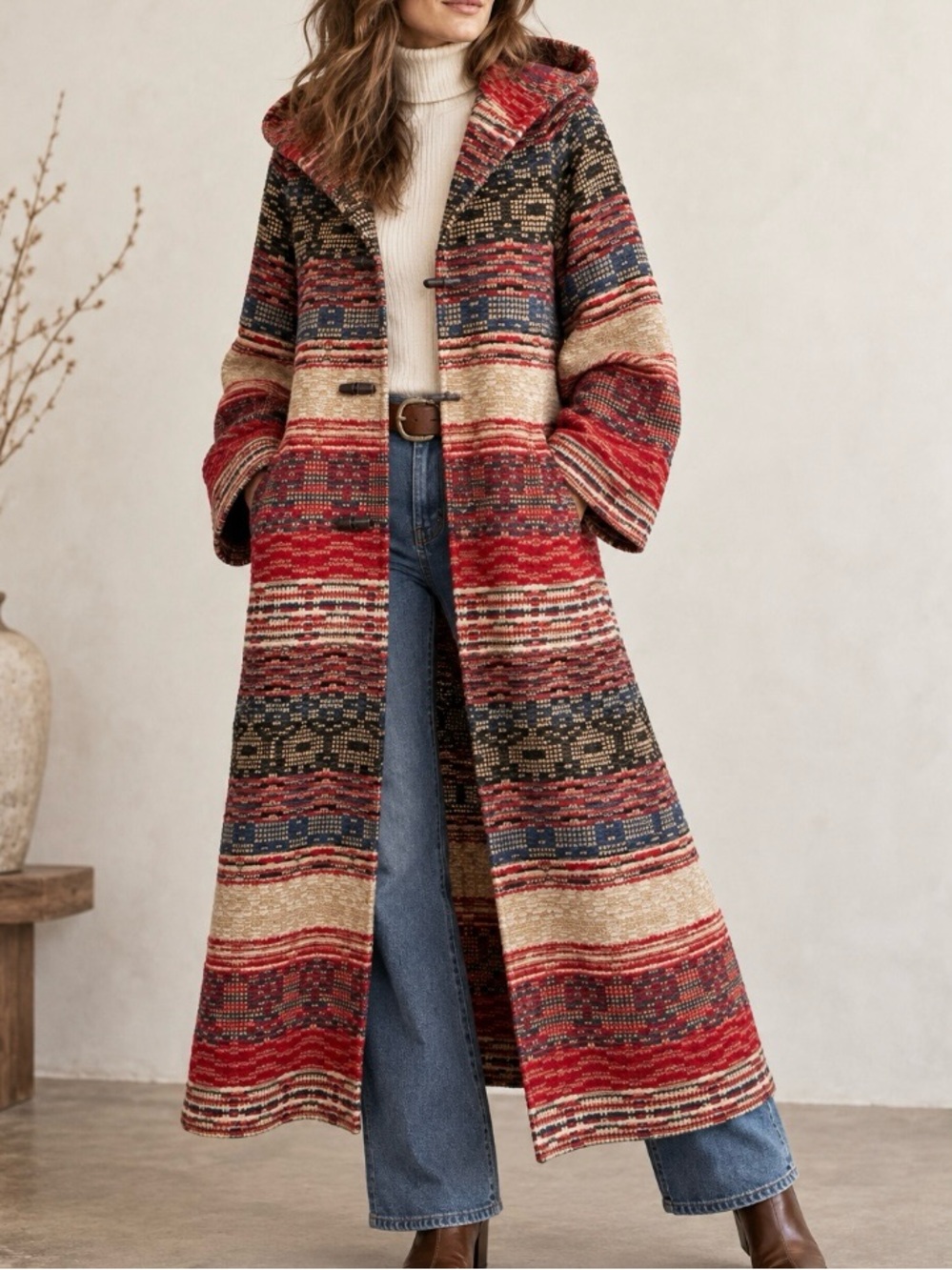 Vintage 70s Alexon Youngset Wool Blend Hooded Tapestry Blanket Coat England